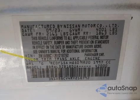 2024 Nissan Sentra Sv Xtronic Cvt из США, поврежденный, VIN 3N1AB8CV4RY218792